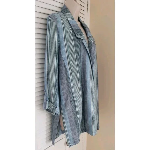 BAN•JARA OPEN FRONT STRIPED 3/4 SLEEVES BLAZER LARGE - Picture 3 of 7